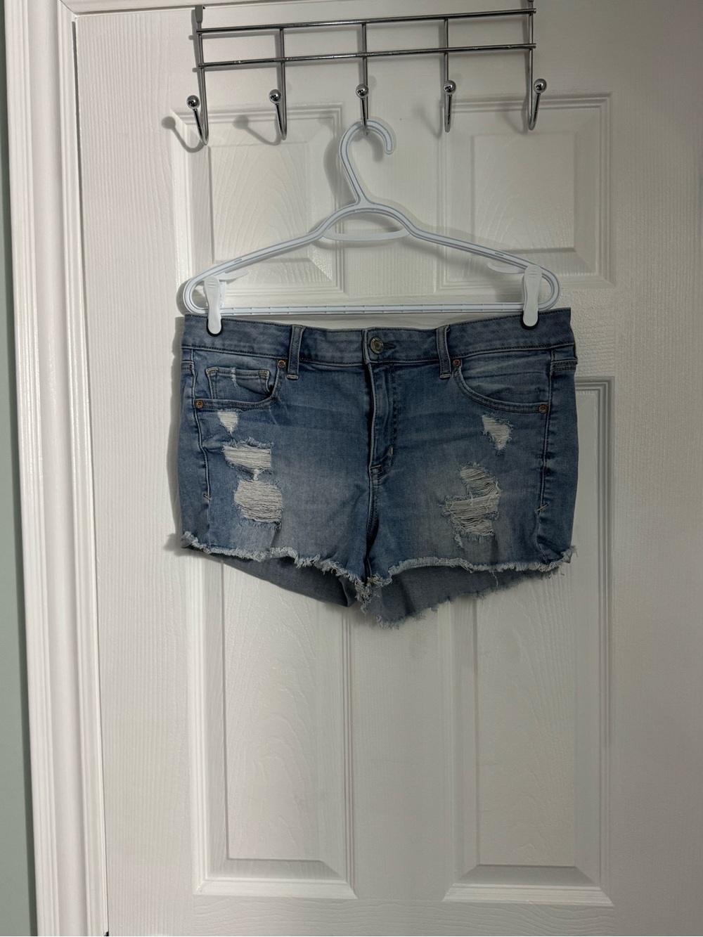 American Eagle Outfitters Light Blue Distressed Denim Shorts